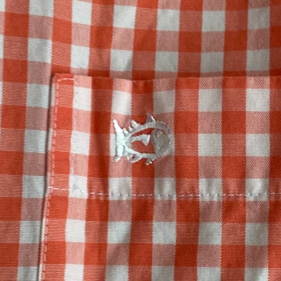 Southern Tide Gingham Contrast Cuff Button Up Shirt Coral Preppy Coastal-M - Picture 6 of 13